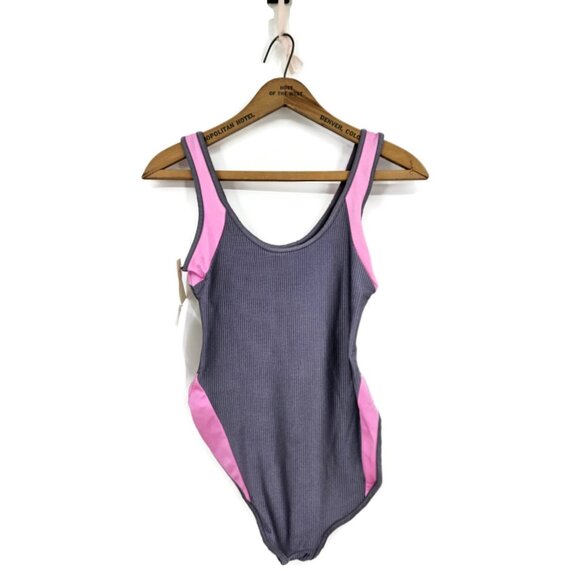 VTG New BEDAZZLE by Marika Leotard Womens M Grey Pink Hi-Cut Leg Spandex - Picture 2 of 5